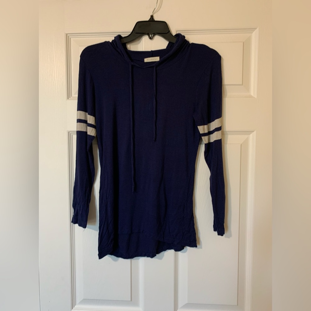 Occasion Dark Blue Long‎ Striped Sleeve Drawstring Hoodie Casual